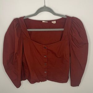 Levi’s Women’s Burgundy Button up Puffy Sleeve Blouse Size Small